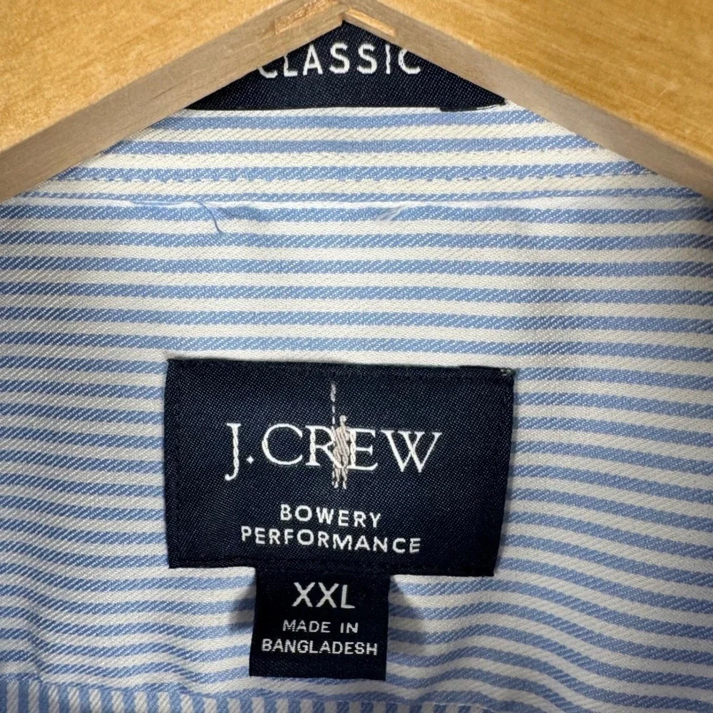 J.Crew Shirt Mens XXL Bowery Performance Blue Striped Classic Fit Spread Collar